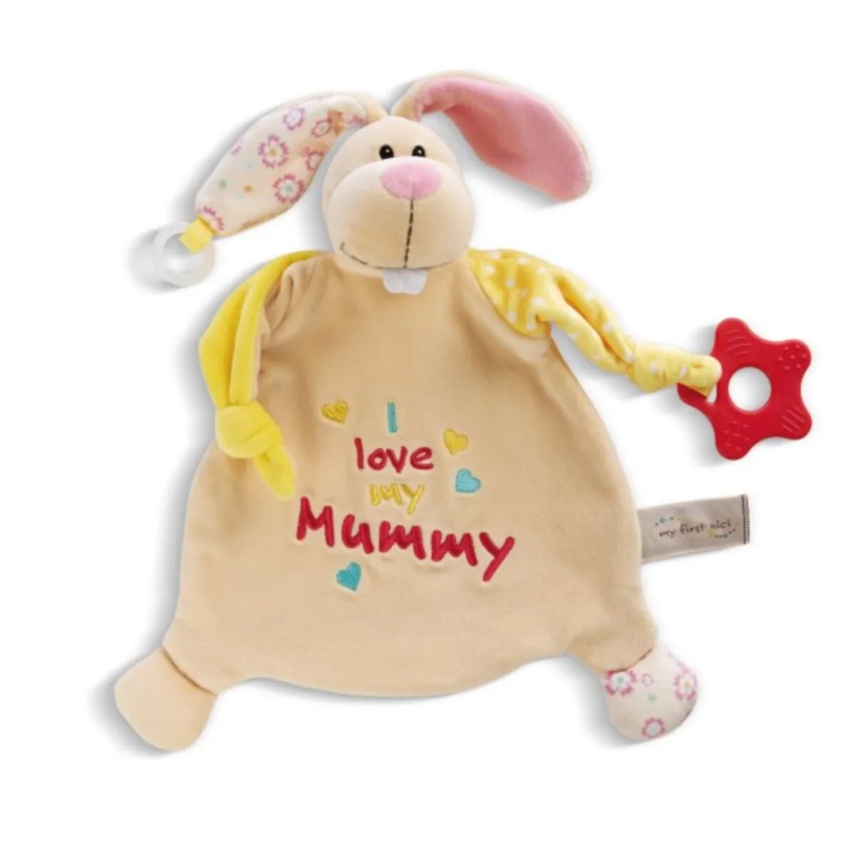 NICI Schmusetuch Hase mit Beißring und Schnullerbefestigung