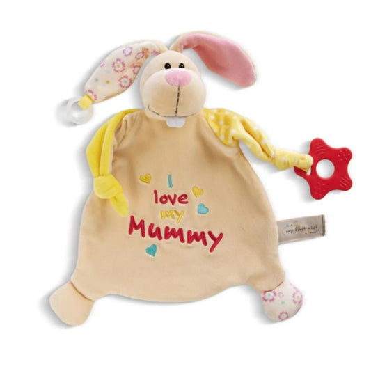 NICI Schmusetuch Hase mit Beißring und Schnullerbefestigung