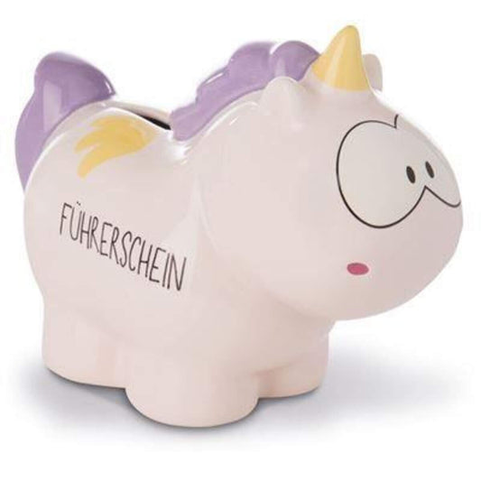 NICI Spardose Einhorn Cloud Dreamer "Führerschein", 7,5 x 12 x 16,5 cm