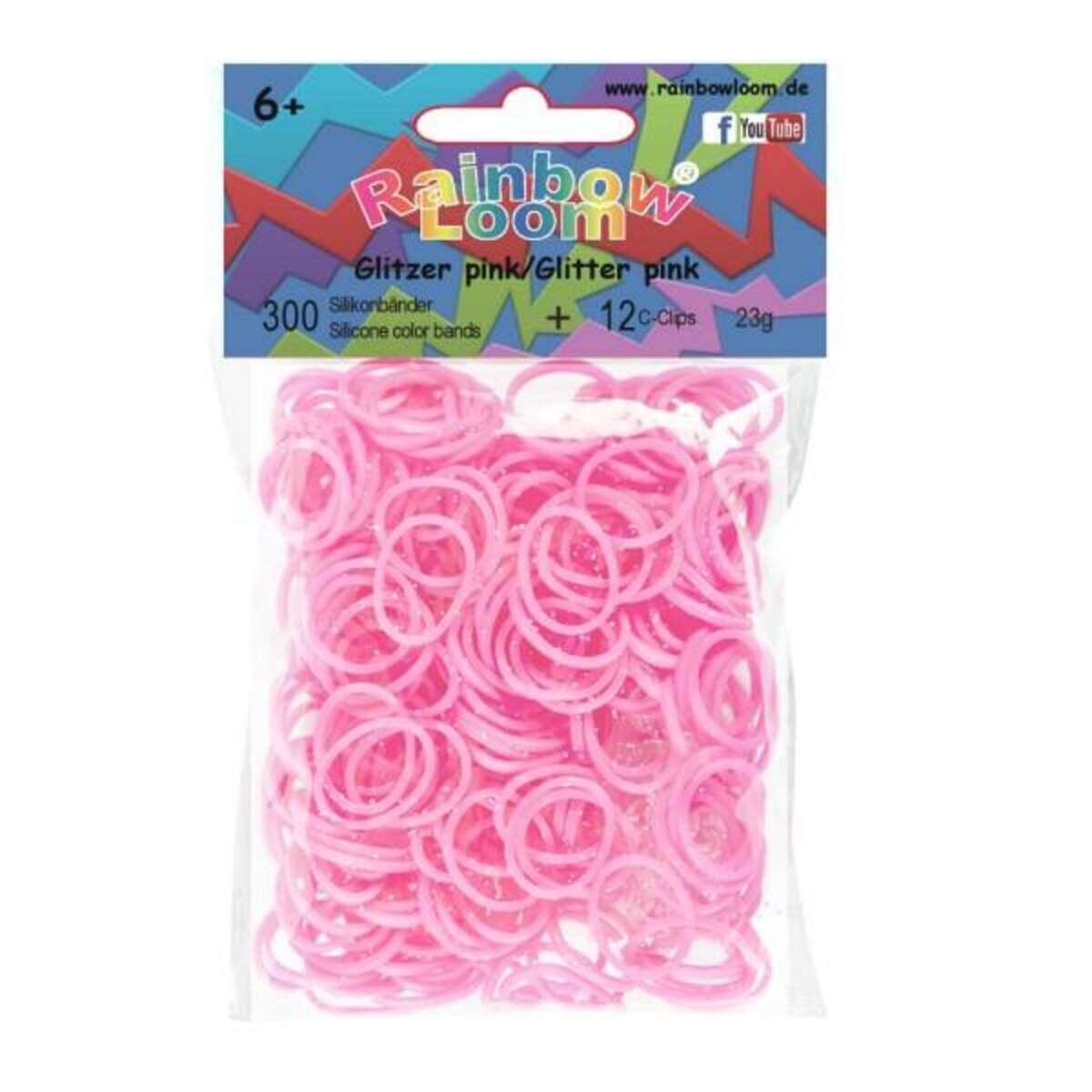 Rainbow Loom® Silikonbänder Glitzer, pink