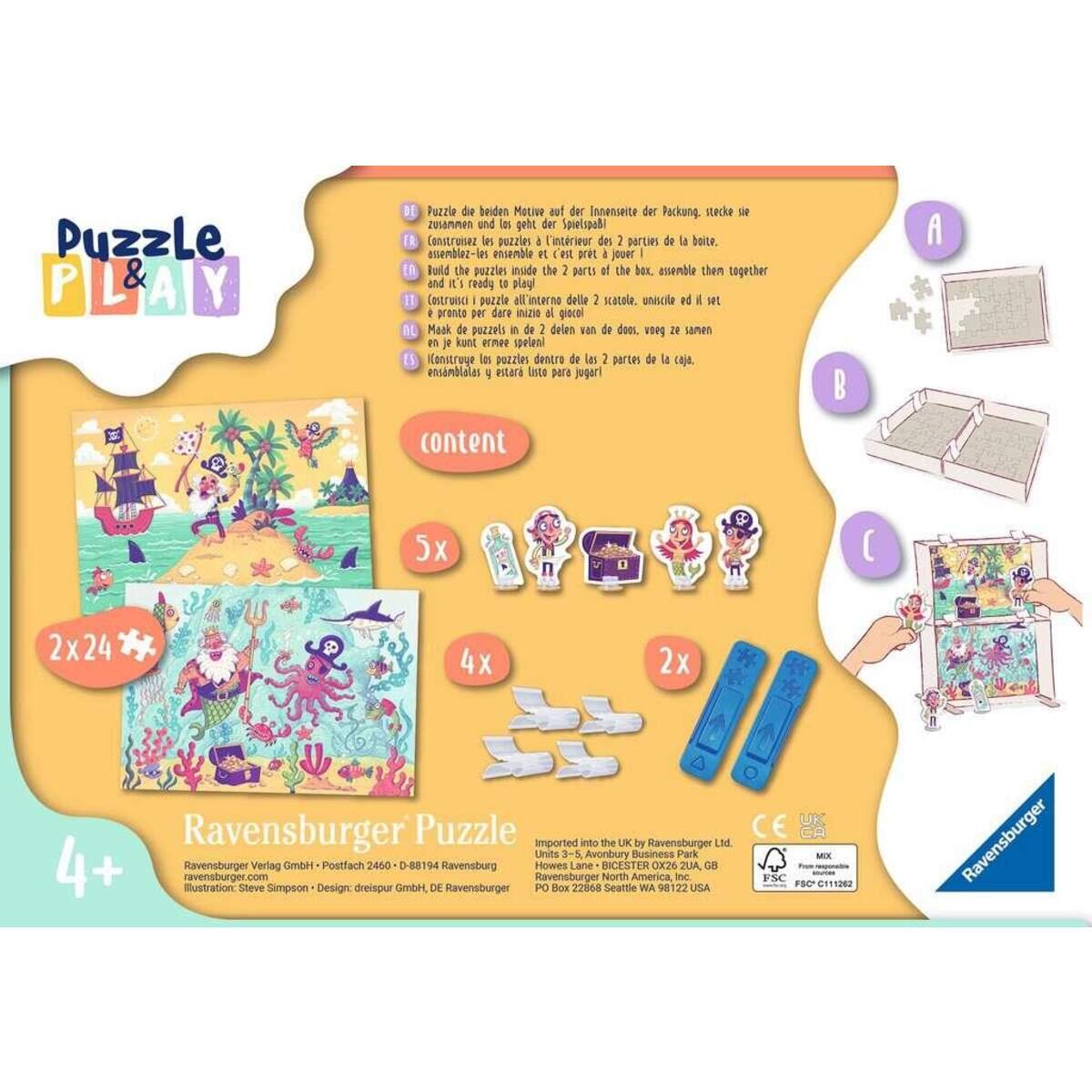 Ravensburger Kinderpuzzle Puzzle&Play 05591 - Piraten auf Schatzjagd - 2x24 Teile Puzzle