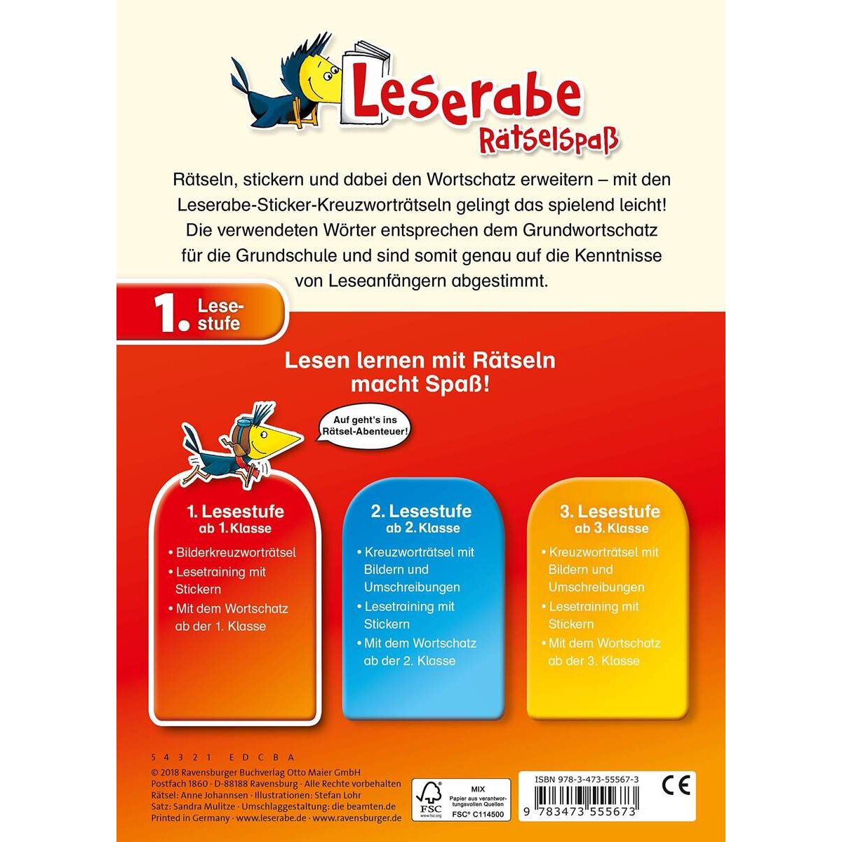 Ravensburger Leserabe, Lesestufe 1 - Sticker-Kreuzworträtsel zum Lesenlernen