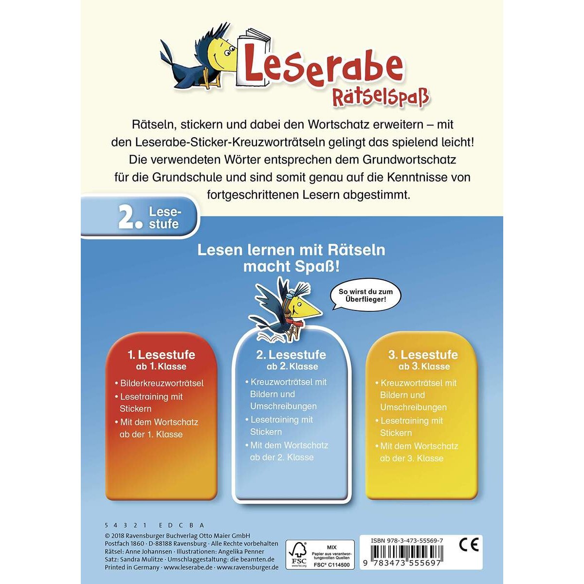 Ravensburger Leserabe, Lesestufe 2 - Sticker-Kreuzworträtsel zum Lesenlernen, türkis