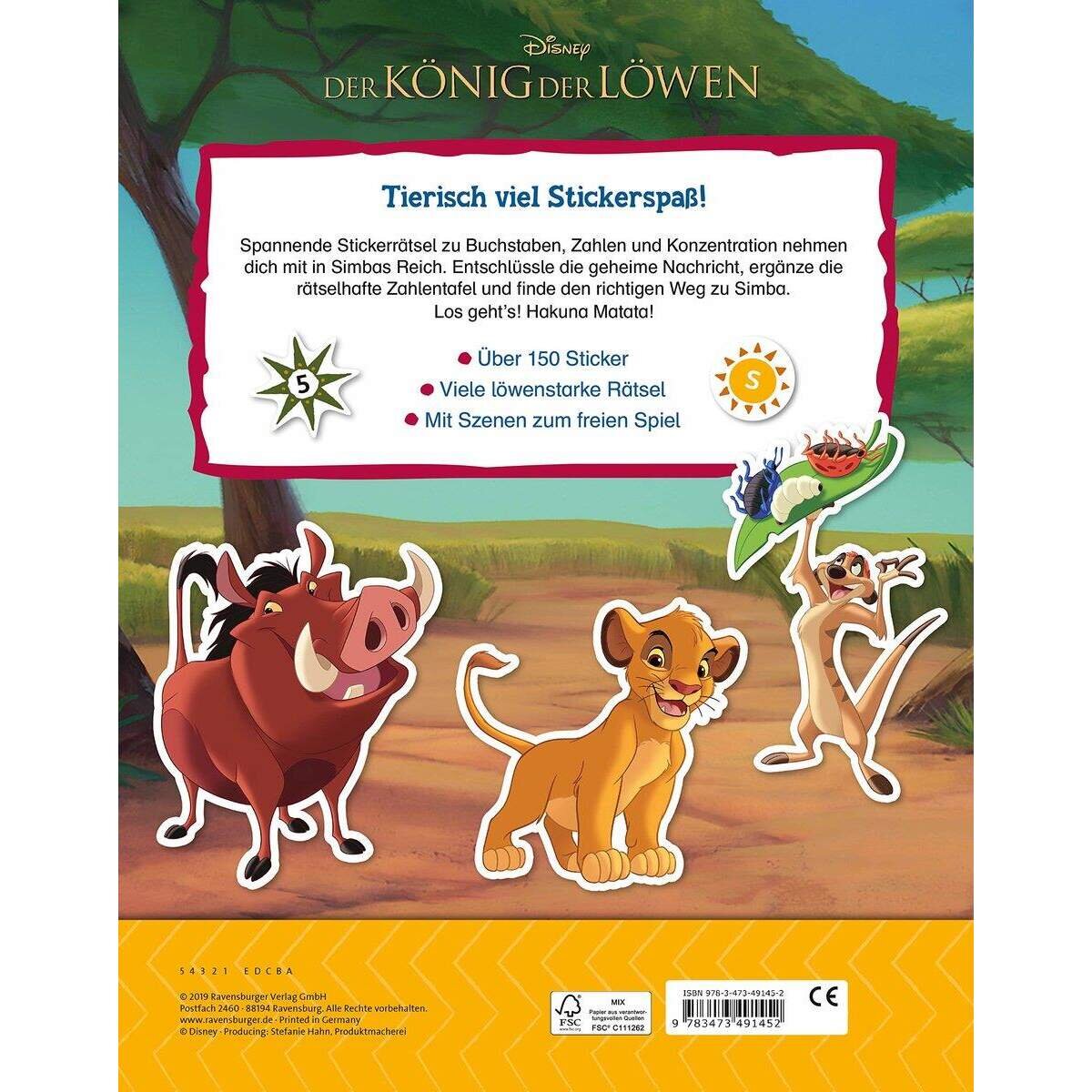 Ravensburger Mein Stickerspaß Disney Der König der Löwen: Vorschulrätsel: Über 150 Sticker