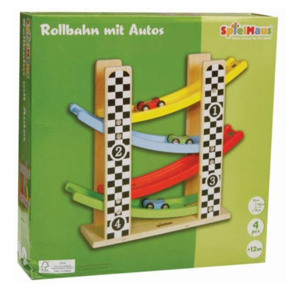 SpielMaus Holz Rollbahn mit Autos