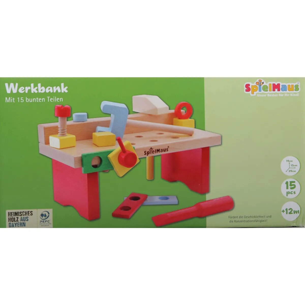 SpielMaus Holz Werkbank 15-teilig, 29 x 14 x 13 cm