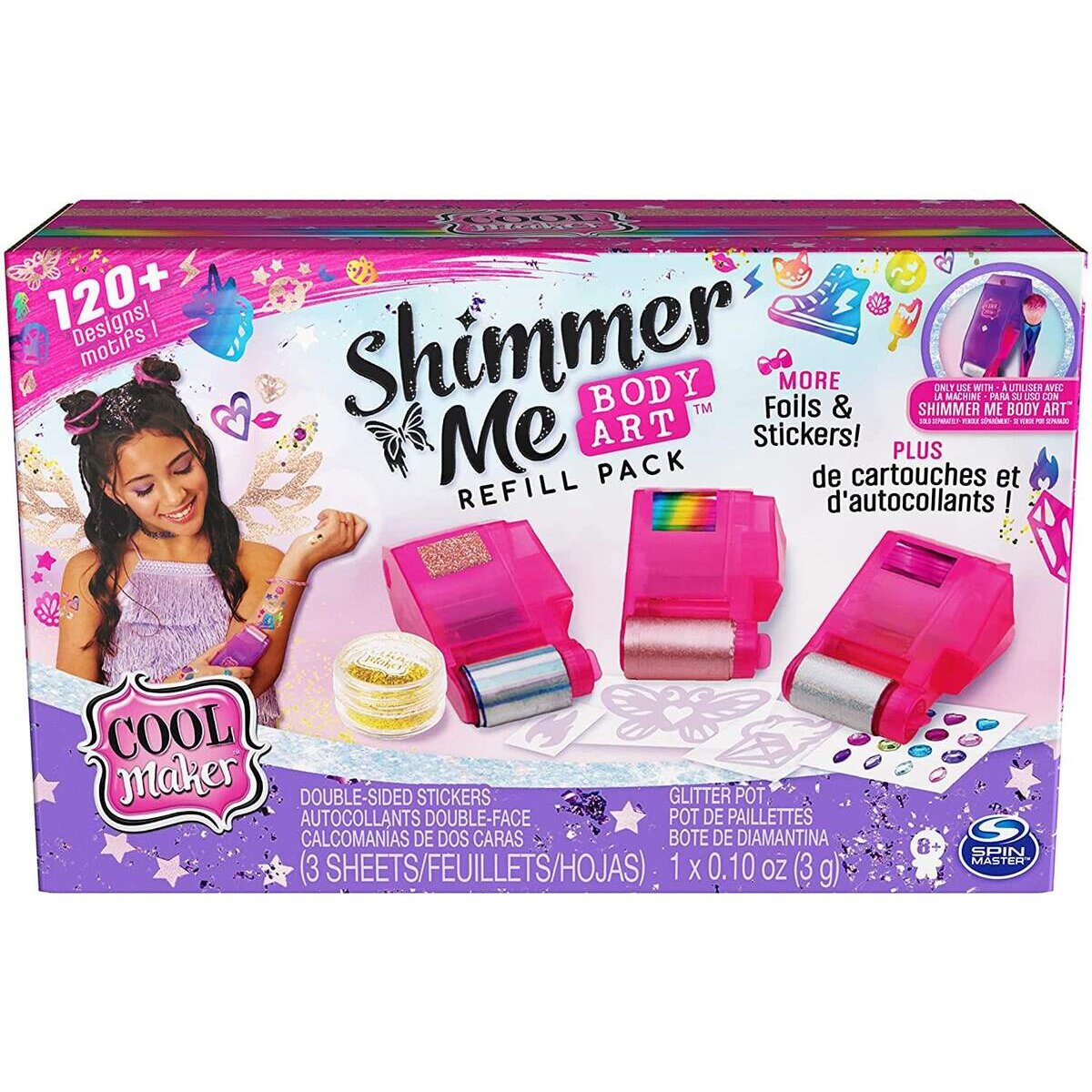 Spin Master Cool Maker Shimmer Me Tattoo Nachfüll Set - 120+ Aufkleber, 3 Metallicfolien und Glitzer