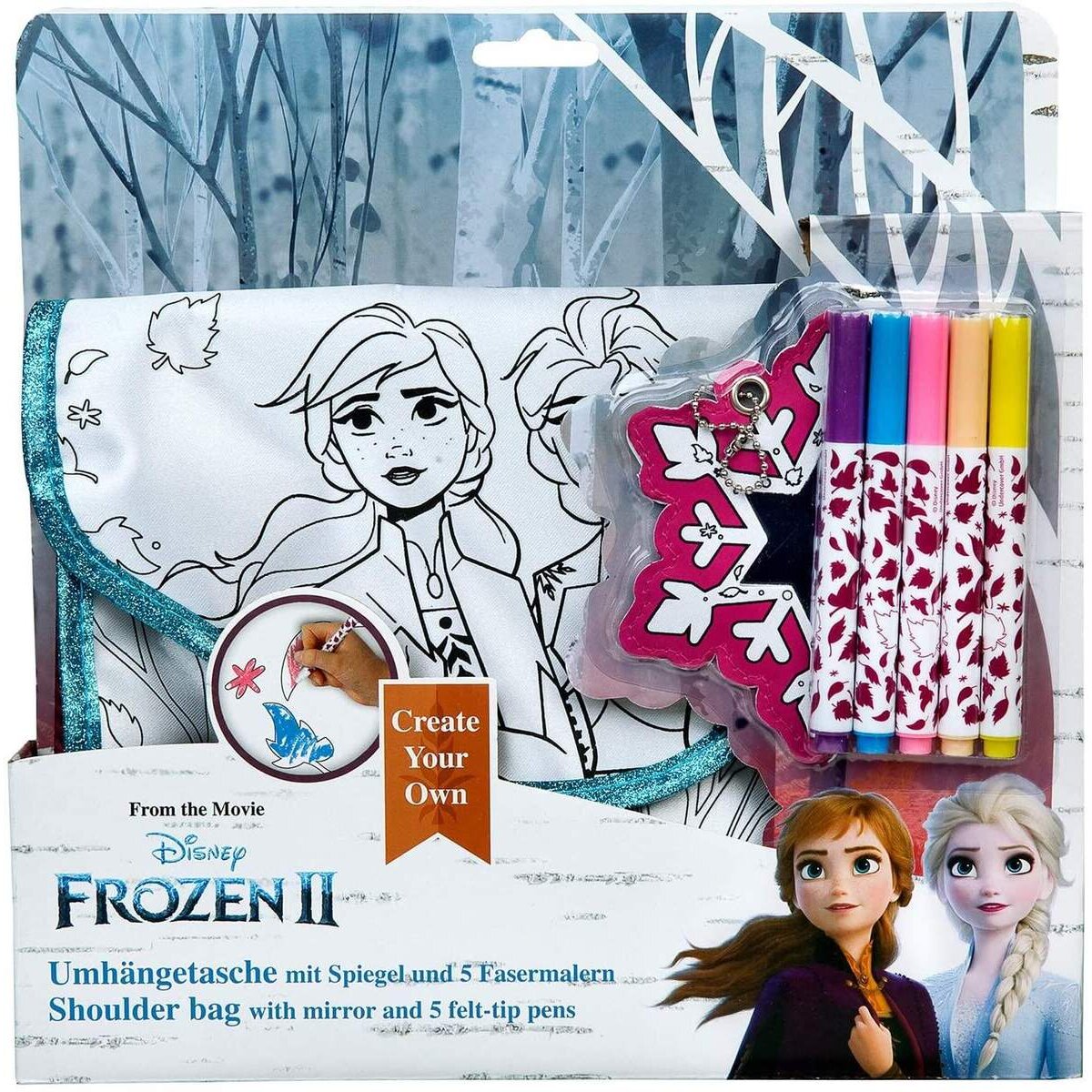 Undercover Umhängetasche zum Bemalen, Disney Frozen II, inklusive 5 Fasermalern