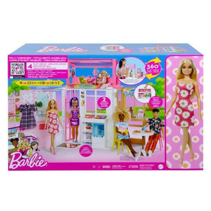 Barbie Haus (klappbar) inkl. Puppe (blond) und Zubehör, Puppenhaus