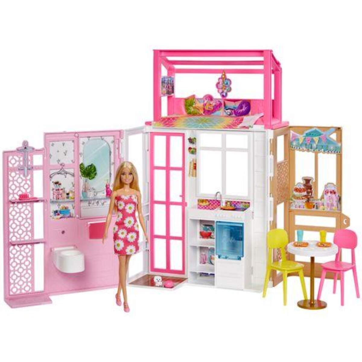 Barbie Haus (klappbar) inkl. Puppe (blond) und Zubehör, Puppenhaus