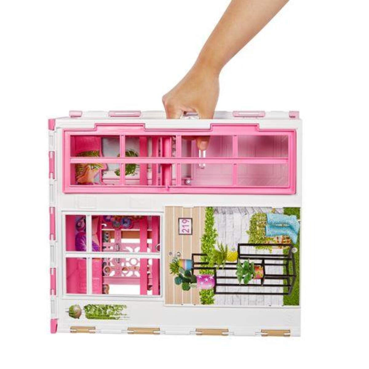 Barbie Haus (klappbar) inkl. Puppe (blond) und Zubehör, Puppenhaus