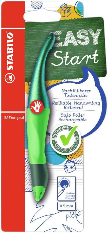 Ergonomischer Tintenroller für Rechtshänder - STABILO EASYoriginal Holograph Edition in grün -  Einzelstift - Schreibfarbe blau (löschbar) - inklusive Patrone