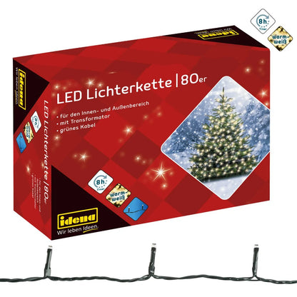 Idena LED Lichterkette, 80er warm weiß, für außen