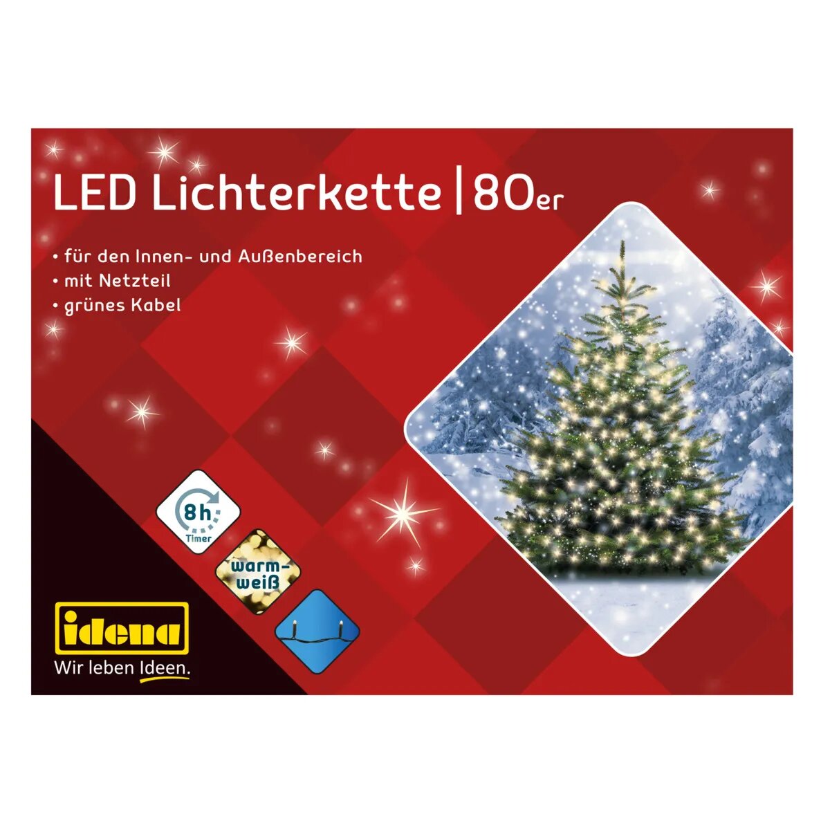 Idena LED Lichterkette, 80er warm weiß, für außen