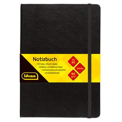 Idena Notizbuch, DIN A5, 192 Seiten, 80 g, blanko, Hardcover, schwarz