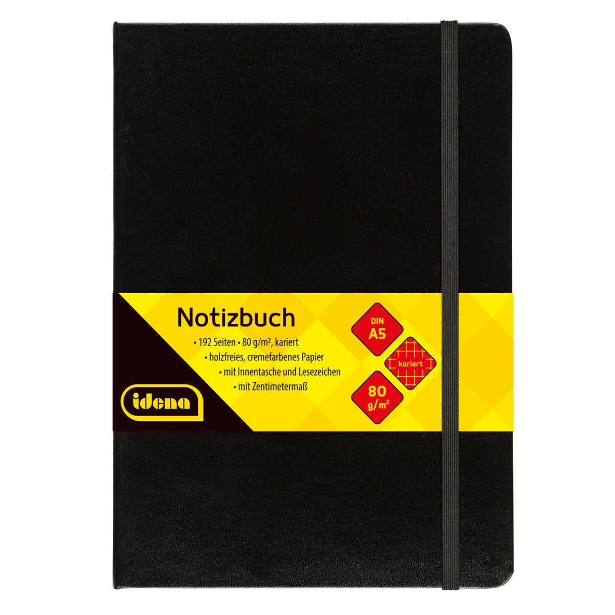 Idena Notizbuch, DIN A5, 192 Seiten, 80 g, kariert, Hardcover, schwarz