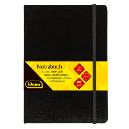 Idena Notizbuch, DIN A5, 192 Seiten, 80 g, kariert, Hardcover, schwarz